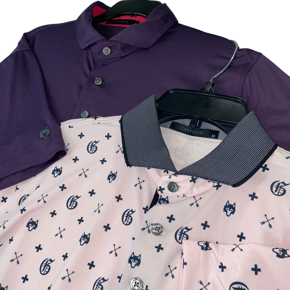Greyson Golf Polo Shirt Mens M All Over Print Bundle Lot Pink Purple Performance